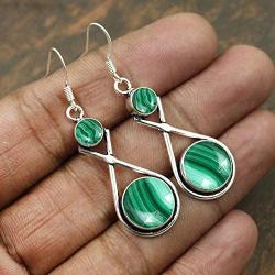 Natural Malachite Earrings for Women Mom Wife 925 Silver Overlay handmade Dangle Earrings