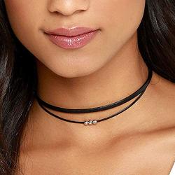 Doubnine Suede Choker Short Layered Necklace Gothic Punk Choker Boho Handmade Women Holiday Jewelry Gift (black)