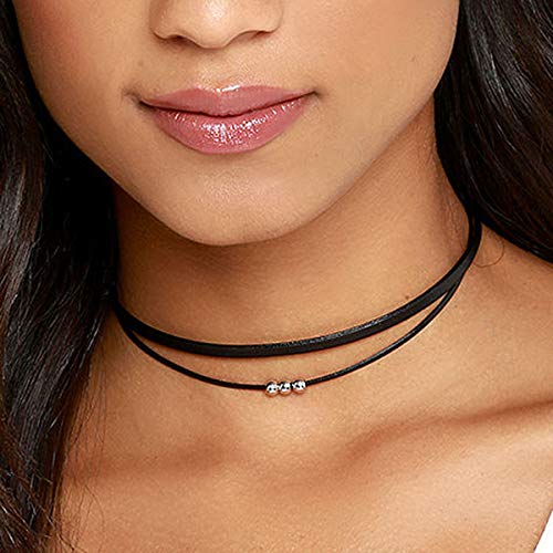 Doubnine Suede Choker Short Layered Necklace Gothic Punk Choker Boho Handmade Women Holiday Jewelry Gift (black)