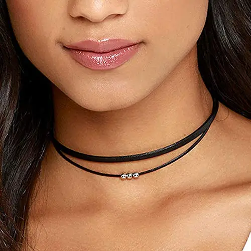 Doubnine Suede Choker Short Layered Necklace Gothic Punk Choker Boho Handmade Women Holiday Jewelry Gift (black)
