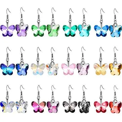 12 Pairs Multi-color Dangle Earrings Set Crystal Dangle Drop Earrings Rainbow Crystal Earrings for Women