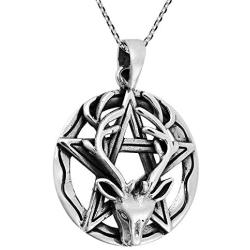 AeraVida Wiccan Stag Pentacle Celtic .925 Sterling Silver Pendant Necklace