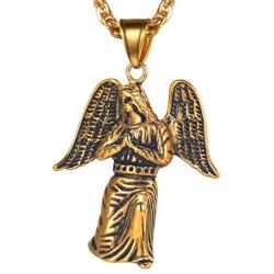 PROSTEEL Guardian Angel Necklace, Stainless Steel, Gold Plated, Protection Necklace