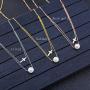 ZHQI Cross Pearl Choker Necklace 18K Rose Gold Plated Stainless Steel Simple Tiny Layered Chain Pendant