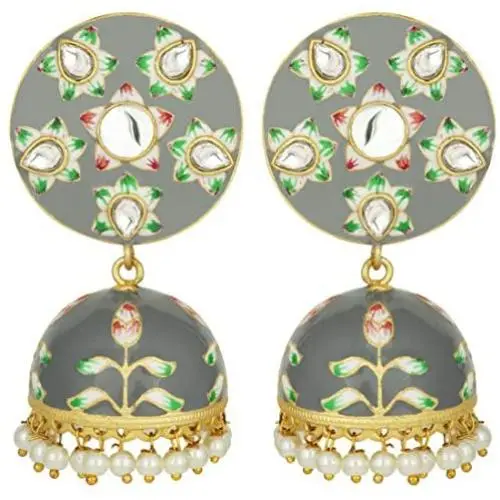 Aheli Elegant Traditional Wedding Festive Wear Faux Kundan Studded Floral Enamel Indian Jhumki Dangle Earrings Ethnic Fashion Jewelry for Women Girls Aheli Elegant Traditional Wedding Festive Wear Faux Kundan Studded Floral Enamel Indian Jhumki Dangle Earrings Ethnic Fashion Jewelry for Women Girls