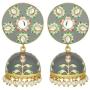 Aheli Elegant Traditional Wedding Festive Wear Faux Kundan Studded Floral Enamel Indian Jhumki Dangle Earrings Ethnic Fashion Jewelry for Women Girls