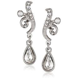 1928 Jewelry Silver-Tone Crystal Scroll Teardrop Earrings