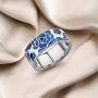 Santuzza Blue Flower Enamel Rings for Women 925 Sterling Silver Trendy Gift Handmade Jewelry