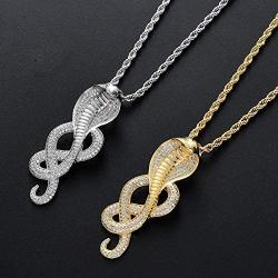 Moca Jewelry Hip Hop Iced Out Cobra Pendent 18K Gold Plated Chain Necklace for Men Women