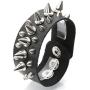 Top Plaza Mens Womens Black Genuine Leather Bracelets Necklaces Jewelry Set Metal Spike Studded Punk Rock Skull Biker Adjustable Cuff Bracelet Choker Necklace