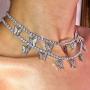 LuckyHouse Tennis Link Rhinestone Chain Butterfly Necklace for Women Silver Iced Out Zirconia Bling Butterfly Pendent Hip Hop Choker Necklace Jewelry Girls
