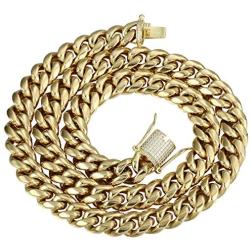 PY BLING 14k Gold Plated Mens Heavy Miami Cuban Link Chain Choker with Lab Diamond Clasp Stainless Steel Hip Hop Thick 8mm-16mm Necklace or Bracelet