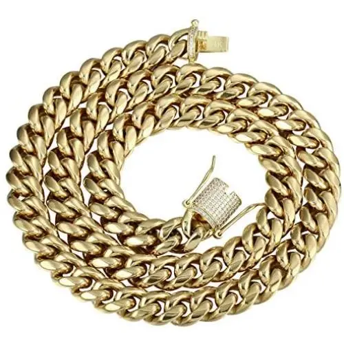 PY BLING 14k Gold Plated Mens Heavy Miami Cuban Link Chain Choker with Lab Diamond Clasp Stainless Steel Hip Hop Thick 8mm-16mm Necklace or Bracelet PY BLING 14k Gold Plated Mens Heavy Miami Cuban Link Chain Choker with Lab Diamond Clasp Stainless Steel Hip Hop Thick 8mm-16mm Necklace or Bracelet