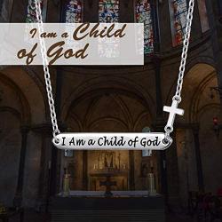 JZMSJF 925 Sterling Silver Faith I Am a Child of God Bar Pendant Necklace with Little Cross Jewelry Gifts for Women Adults