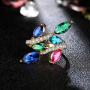 JIANGYUE Multicolor CZ Cubic Zirconia Rings for Women Gold Plated Rainbow Gemstones Wedding Engagement Cocktail Birthstone Jewelry Gifts Size 5 6 7 8 9 10