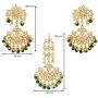 Aheli Traditional Faux Kundan Beaded Maang Tikka Earrings Set Bollywood Ethnic Fashion Jewelry for Women