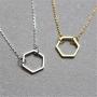 Gold Silver Color Geometric Hexagon Necklace Simple Hollow Hexagon Pendant Jewelry