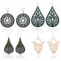 4 Pairs Lightweight Wooden Earrings African DIY Engraving Geometry Drop Earrings for Women Fashion Jewelry