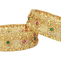SANARA Indian Traditional Gold Plated Women Wedding Ruby Green Bollywood Bridal Polki Bangle Bracelet Set Ethnic Jewelry