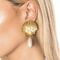 Cathercing Bohemian Fashion Alloy Peals Scallop Earrings for Women and Girls Vintage Charm Handmade Adjustable Chic Jewelry On Summer Beach（gold）