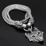 3D Wolf Head Viking Wolf Pendant NECKLACE - Stainless Steel Chain Steampunk With Mjolnir Scandinavian Pagan Fenrir Nordic