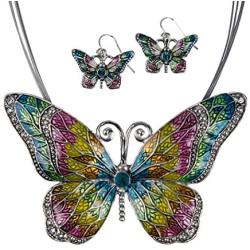 Jewelry Nexus Butterfly Pendant Necklace with Enamel Inlay and Matching Earrings Set