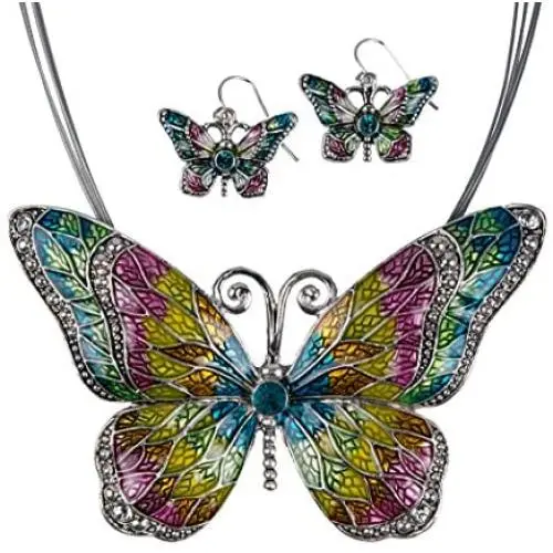 Jewelry Nexus Butterfly Pendant Necklace with Enamel Inlay and Matching Earrings Set Jewelry Nexus Butterfly Pendant Necklace with Enamel Inlay and Matching Earrings Set