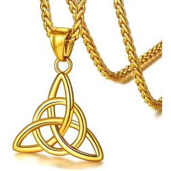 FaithHeart Triangle Celtic Knot Necklace Stainless Steel Vintage Irish Pendant Jewelry for Men Women with 24 Inch Chain (Silver/Gold)