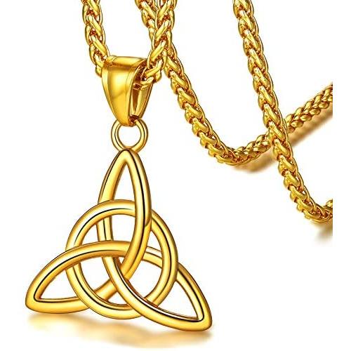 FaithHeart Triangle Celtic Knot Necklace Stainless Steel Vintage Irish Pendant Jewelry for Men Women with 24 Inch Chain (Silver/Gold)
