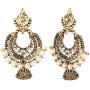 Efulgenz Boho Vintage Antique Gypsy Tribal Indian Oxidized Gold Pearl Drop Jhumki Chandbali Dangle Earrings Set Jewelry