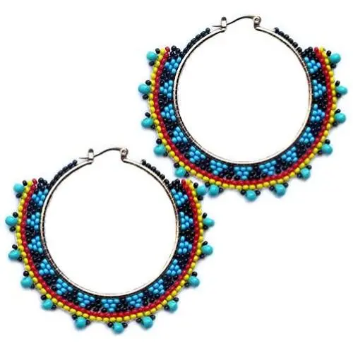Handmade Beaded Indian Jewelry Multicolor Beads Beaded Dangle Hoop Fashion Earrings E-60-SB-3