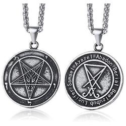 PJ Jewelry Mens Inverted Pentagram Samael Lilith Baphomet Goat Pendant Sigil of Lucifer Satanic Symbol Necklace