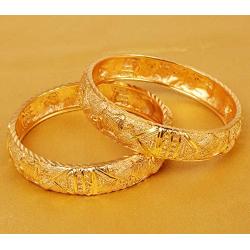 Touchstone ''Golden Bangle Collection Traditional Fine Jali Wire Mesh Work Thick Indian Bollywood Designer Jewelry Metal Kada Bangle Bracelets. Set of 2 in Antique Gold Tone for Women