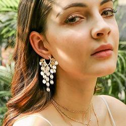 Geometric Round Circle Sequin Coin Dangle Earrings Baroque Disc Coin Tassels Drop Earrings for Women Girls Boho Jewelry Gifts