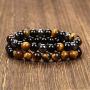 Vinswet 2PCS 8mm Black Obsidian Tiger Eye Beaded Couples Bracelets, Elastic Natural Stone Chakra Men Bracelet Matching Distance Bracelets for Men Women 7.5''