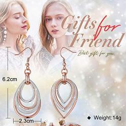 Kemstone Two Tone Rose Gold and Silver Multilayer Dangling Earring for Woman, 2.4 Inches