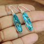 Natural Turquoise 30X8 MM Long Cabochons Studded in Solid 925 Sterling Silver Dangling Earrings Jewelry