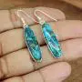 Natural Turquoise 30X8 MM Long Cabochons Studded in Solid 925 Sterling Silver Dangling Earrings Jewelry Natural Turquoise 30X8 MM Long Cabochons Studded in Solid 925 Sterling Silver Dangling Earrings Jewelry