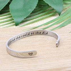 MEMGIFT Inspirational Bracelets for Women Personalized Name Birthday for Her Engraved Cuff Bangle