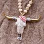 Wyo-Horse Jewelry Steer Skull Pendant with Beaded Chain Necklace and Earring Set