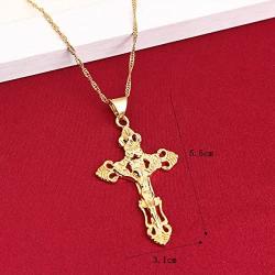 24K Gold Plated Catholic Cross Jesus Christ Cross Pendant Necklace Jewelry for Women