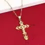 24K Gold Plated Catholic Cross Jesus Christ Cross Pendant Necklace Jewelry for Women