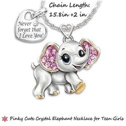 Cute Elephant Necklace for Teen Girls Pink Crystal CZ Heart Elephant Pendent Animal Jewelry Gifts