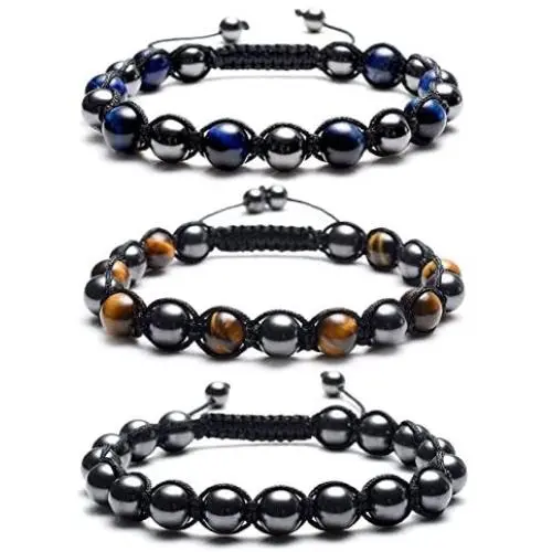 Top Plaza Men Women Reiki Healing Energy Natural Tiger Eye Stone Magnetic Hematite Therapy Beads Macrame Adjustable Braided Link Bracelet Top Plaza Men Women Reiki Healing Energy Natural Tiger Eye Stone Magnetic Hematite Therapy Beads Macrame Adjustable Braided Link Bracelet