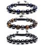 Top Plaza Men Women Reiki Healing Energy Natural Tiger Eye Stone Magnetic Hematite Therapy Beads Macrame Adjustable Braided Link Bracelet