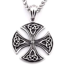 Warvik Cross Celtic Knot Shield Pendant Necklace Asatru Good Luck Power, Stainless Steel Jewelry Mens Womens Wheat Chain 20/28inch