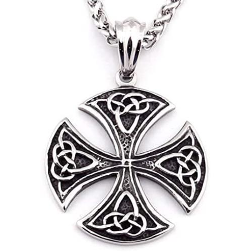 Warvik Cross Celtic Knot Shield Pendant Necklace Asatru Good Luck Power, Stainless Steel Jewelry Mens Womens Wheat Chain 20/28inch