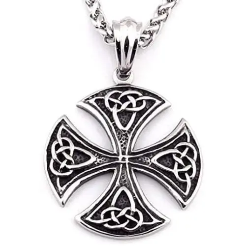 Warvik Cross Celtic Knot Shield Pendant Necklace Asatru Good Luck Power, Stainless Steel Jewelry Mens Womens Wheat Chain 20/28inch