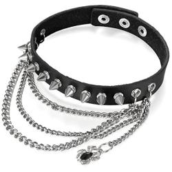 Flongo Gothic Black Rivet Leather Spiked Necklace Neckband Choker, Unisex Accent Spike Studded Punk Rock Biker Link Wide Strap Leather Collar Choker Necklace for Christmas