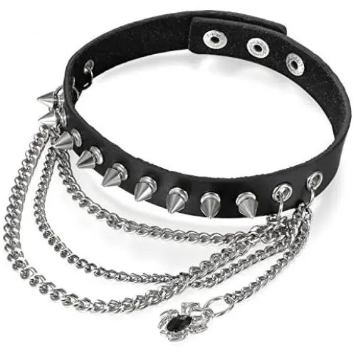Flongo Gothic Black Rivet Leather Spiked Necklace Neckband Choker, Unisex Accent Spike Studded Punk Rock Biker Link Wide Strap Leather Collar Choker Necklace for Christmas Flongo Gothic Black Rivet Leather Spiked Necklace Neckband Choker, Unisex Accent Spike Studded Punk Rock Biker Link Wide Strap Leather Collar Choker Necklace for Christmas